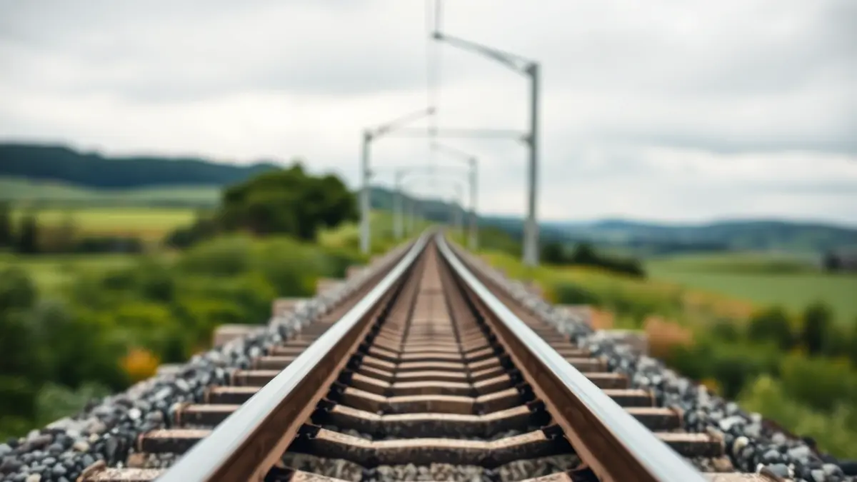 Imaxe xenérica dunha vía de tren de alta velocidade en Galicia.
