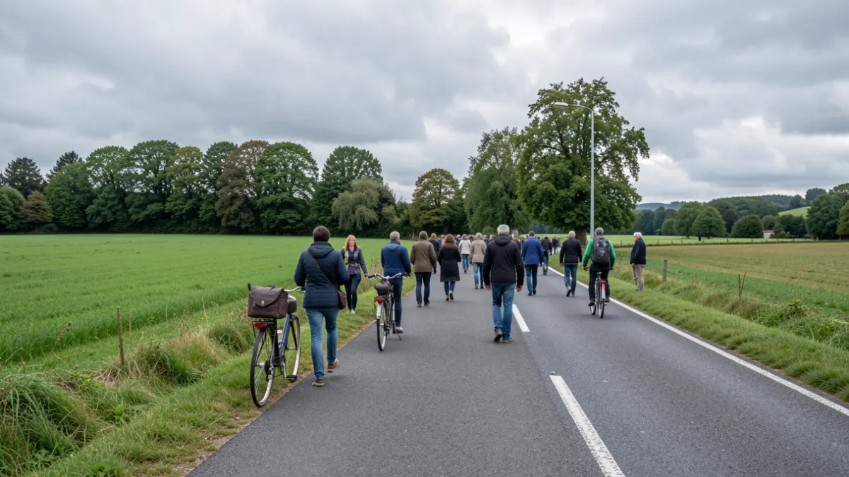 Imaxe xenérica dunha senda peonil e ciclista á beira dunha estrada rural en Galicia.