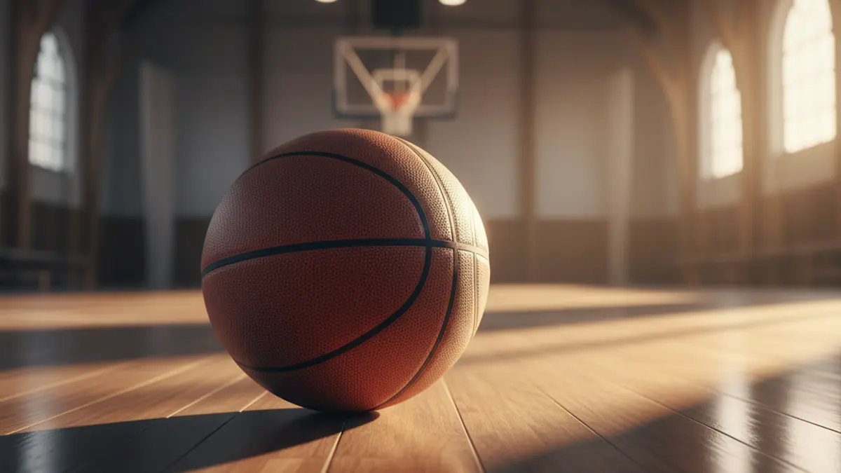 Imaxe xenérica dun balón de baloncesto nunha cancha.