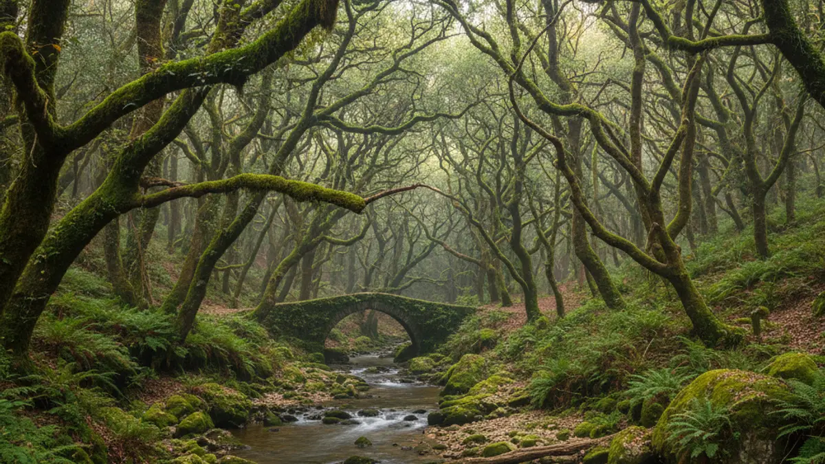 Imaxe do Parque Natural Fragas do Eume, con vexetación densa e un río.