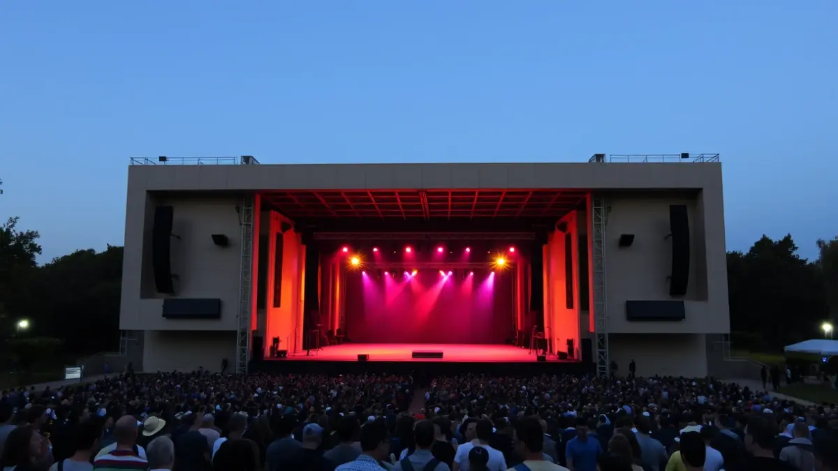 Imaxe xenérica dun auditorio ao aire libre iluminado para un concerto.