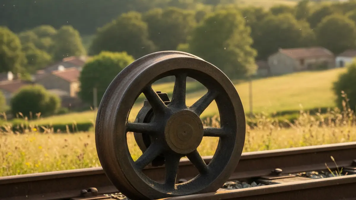 Imagen genérica de una rueda de tren antigua sobre una vía.
