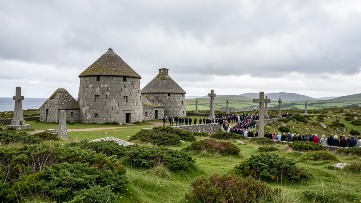 Imaxe xenérica dunha paisaxe galega con arquitectura de granito e vexetación atlántica.