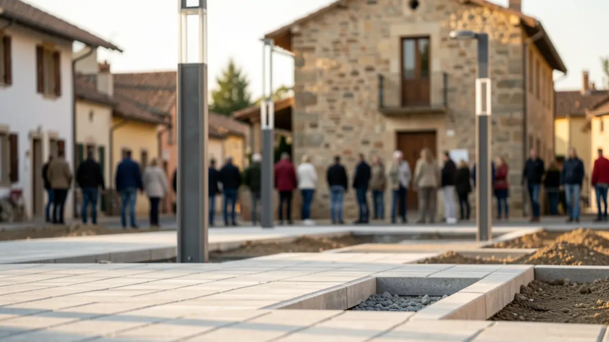 Obras de renovación urbana e pavimentación nunha rúa de Ares.