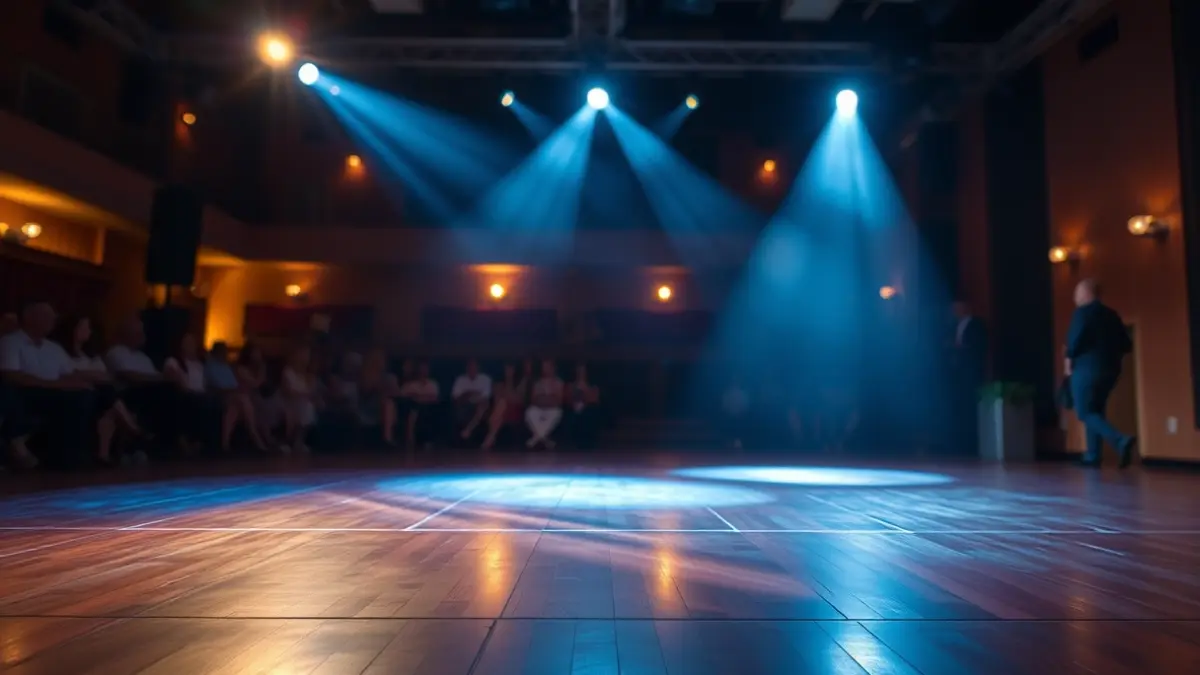 Imagen genérica de un escenario de danza vacío con focos.