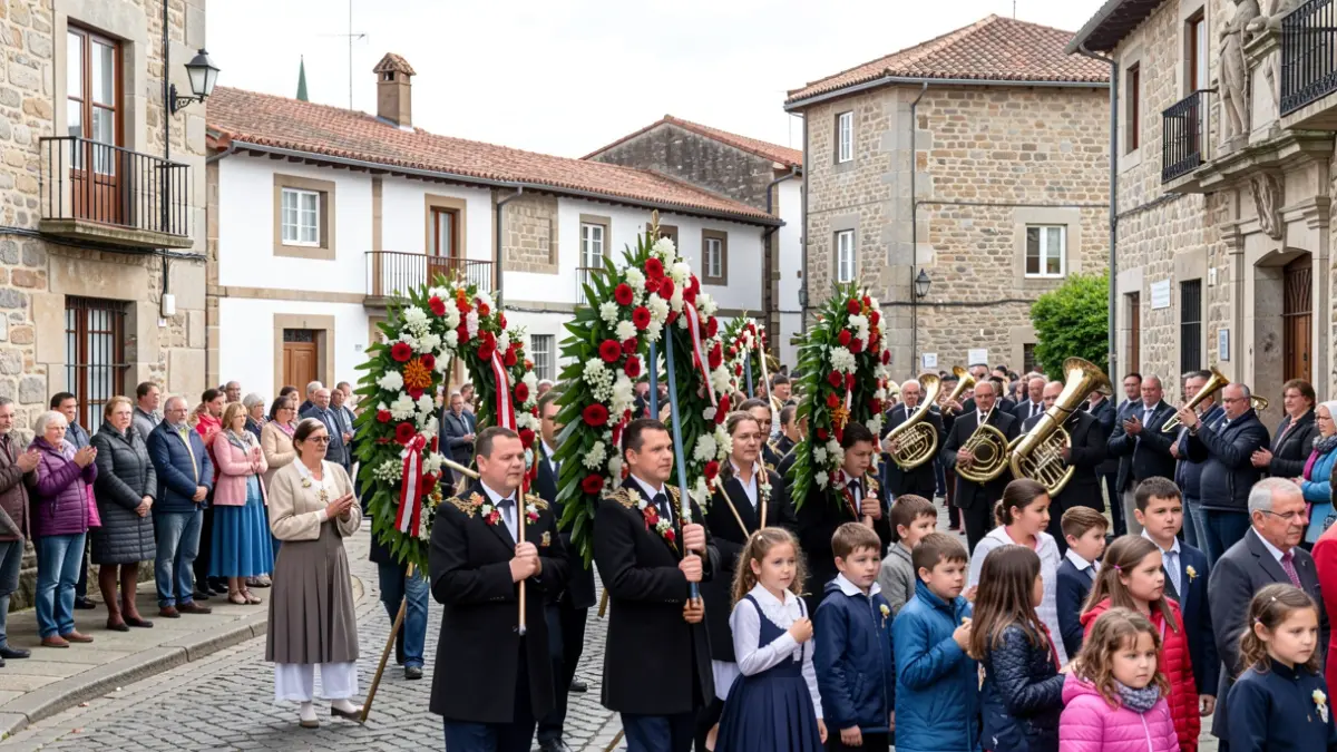 Imagen de una procesión religiosa en la Fiesta de las Flores de Arteixo.