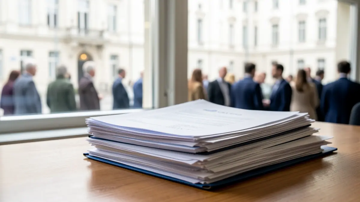Imaxe xenérica de documentos administrativos e xestión municipal nunha oficina.