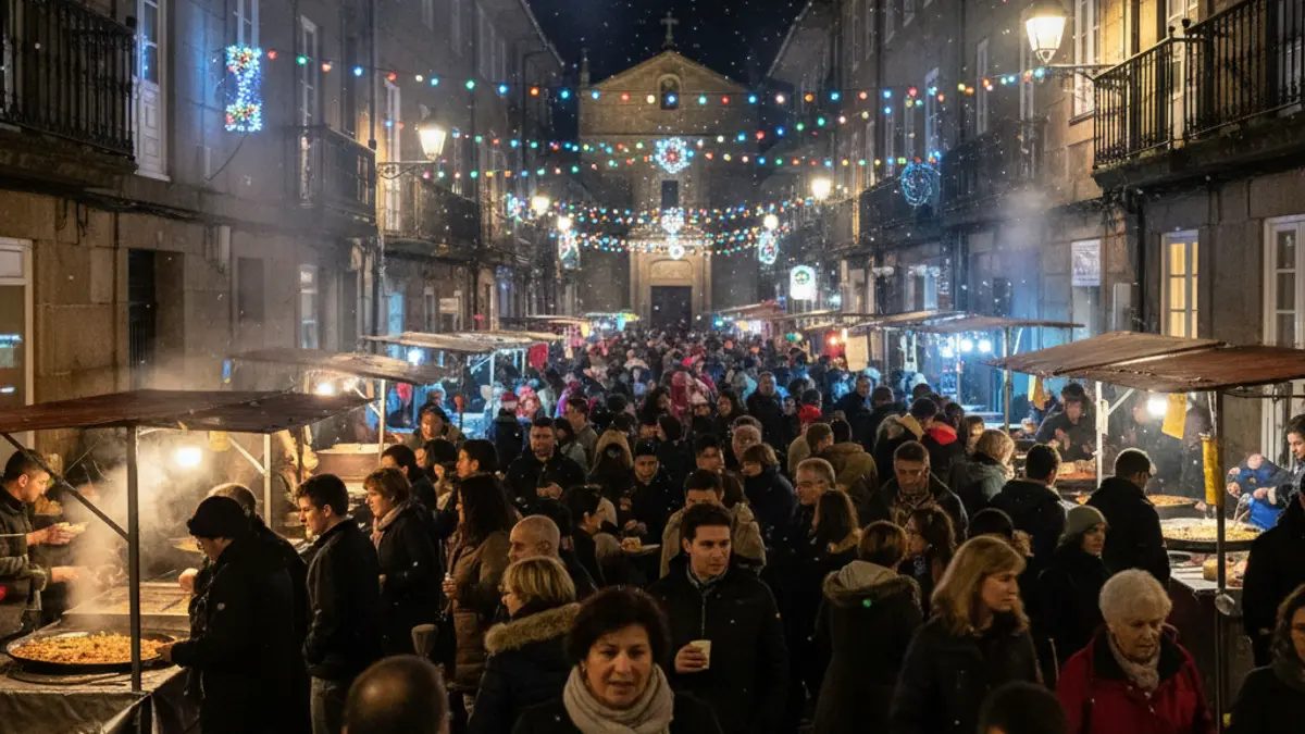 Imagen genérica de una fiesta de barrio con luces y gente.