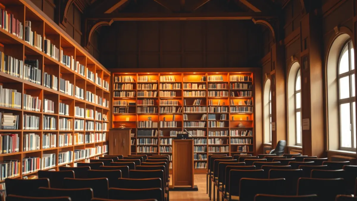 Imaxe xenérica dunha sala de presentacións ou biblioteca.