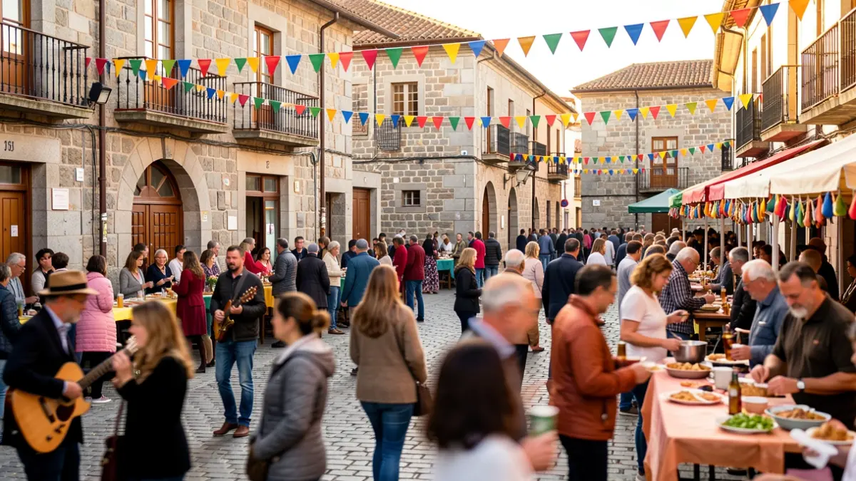Imagen genérica de una plaza gallega con gente celebrando un evento.