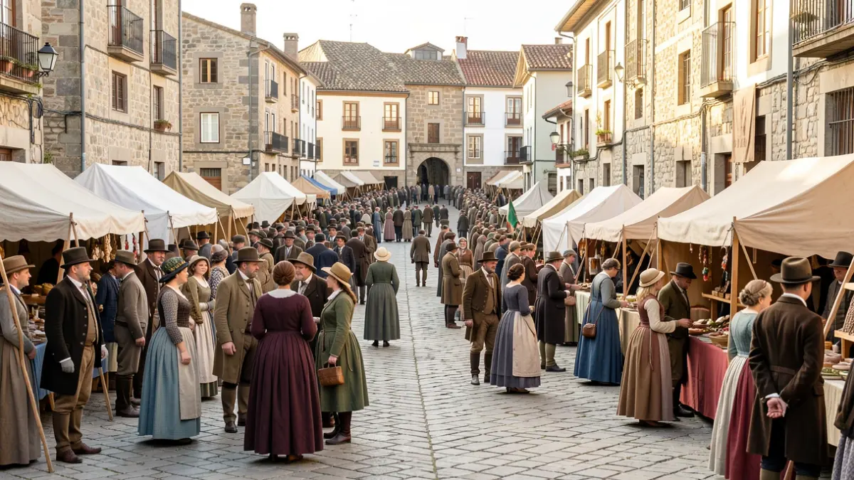 Imaxe dunha rúa de Pazos de Arenteiro durante a recreación histórica '1809. A Batalla'.