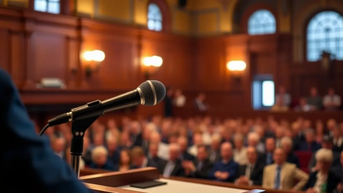 Imagen genérica de un micrófono en un podio, representando un pregón o discurso público.