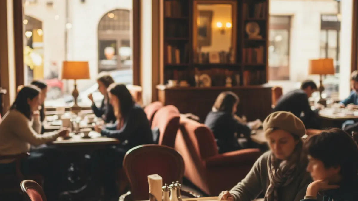 Imaxe xenérica dunha cafetería acolledora con luz cálida.