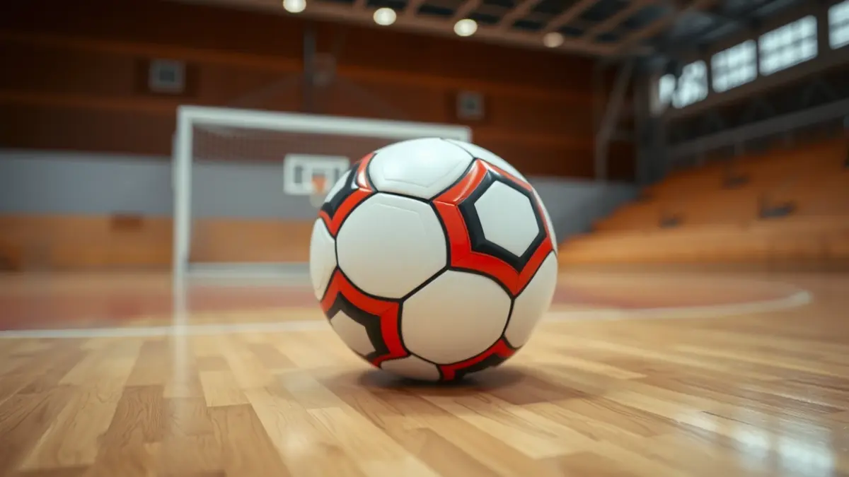 Imaxe xenérica dun balón de fútbol sala nunha cancha.