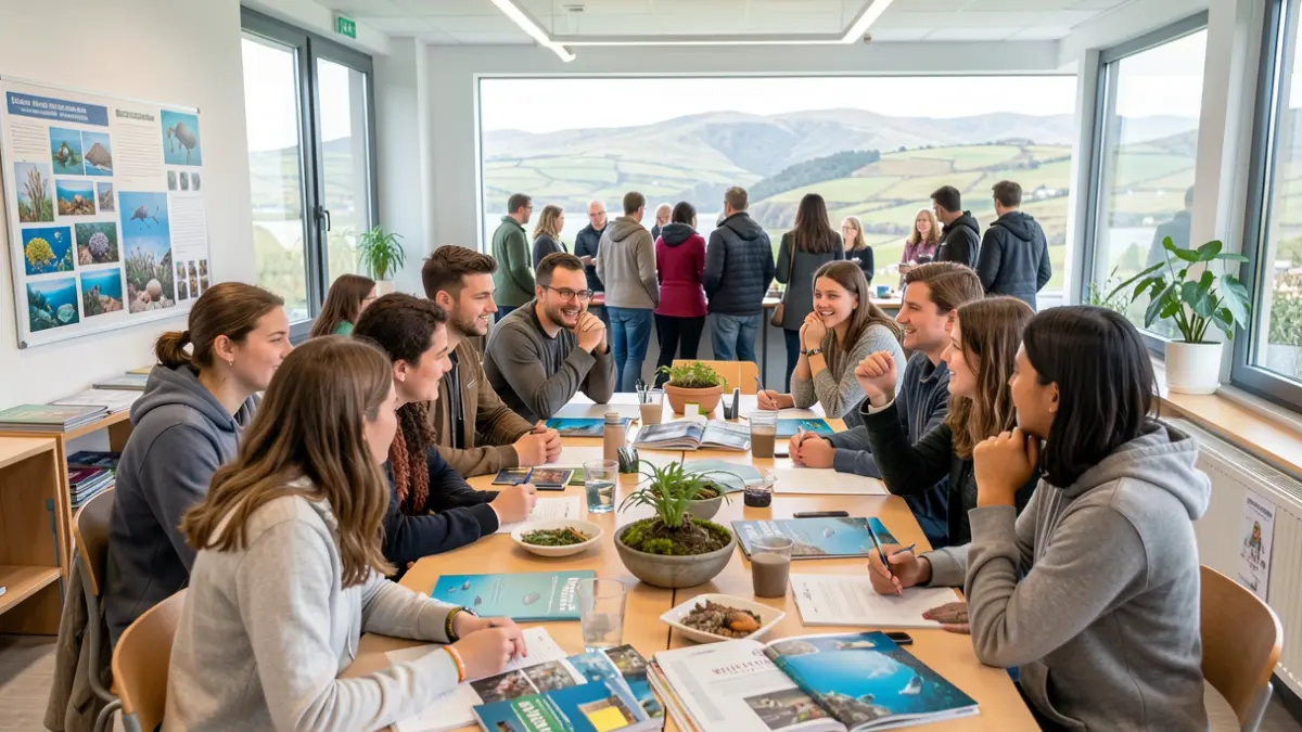 Imagen genérica de estudiantes participando en un taller educativo sobre ecosistemas marinos en Galicia.