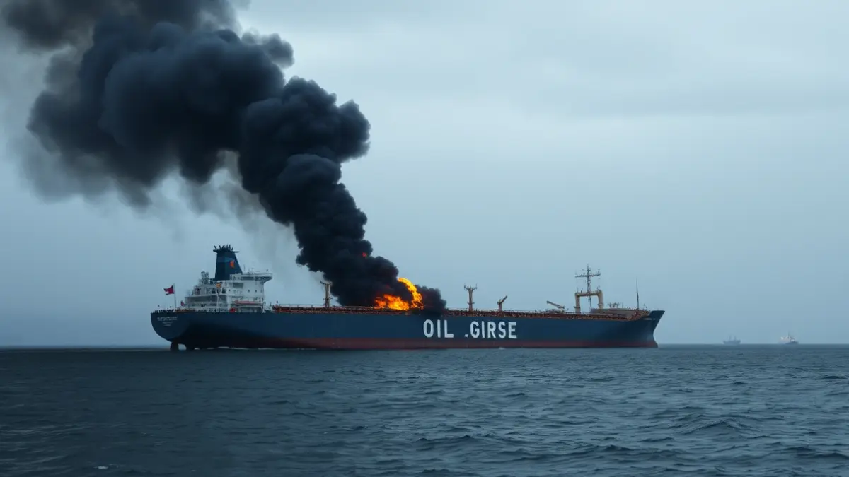 Imagen del petrolero Urquiola ardiendo en la bahía de A Coruña.