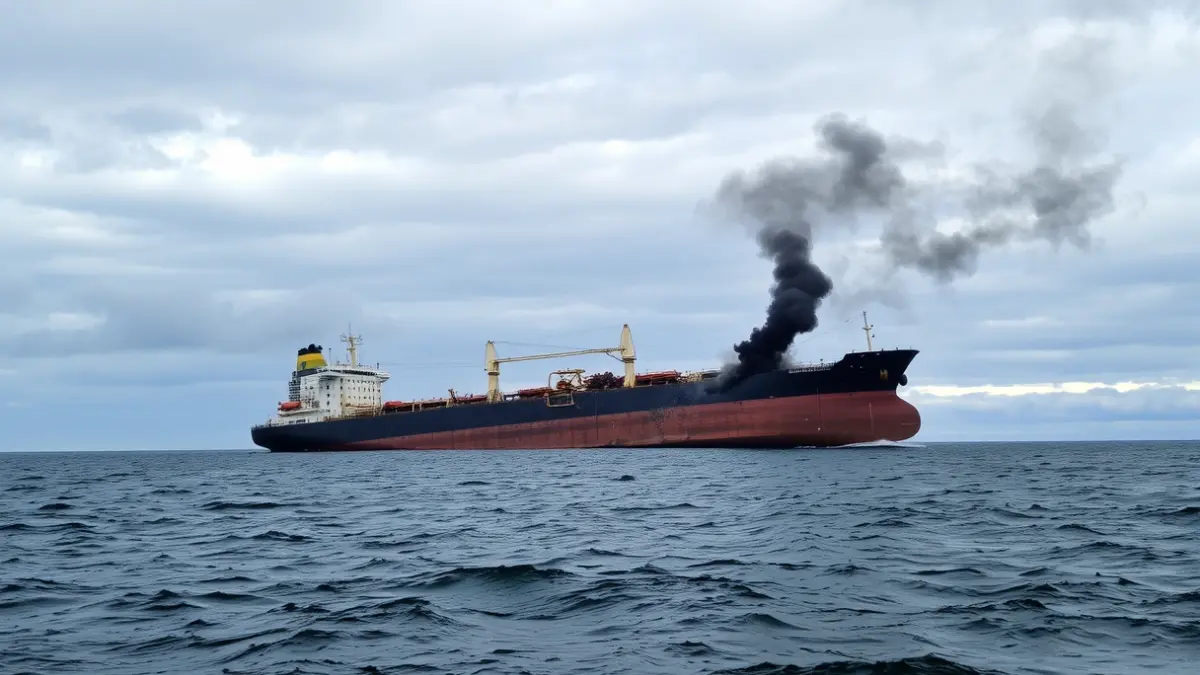 Imagen del petrolero Urquiola partido en dos y ardiendo en la costa gallega.