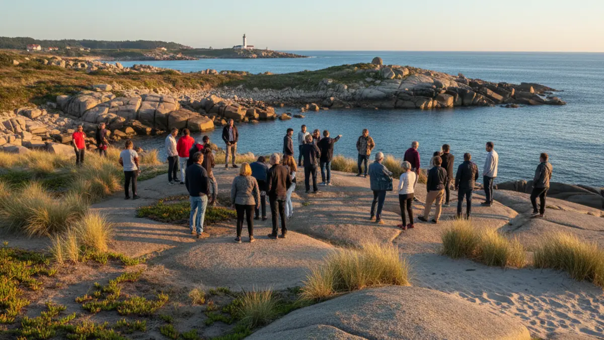Imaxe da costa galega, con rochas e mar, suxerindo restauración ambiental.