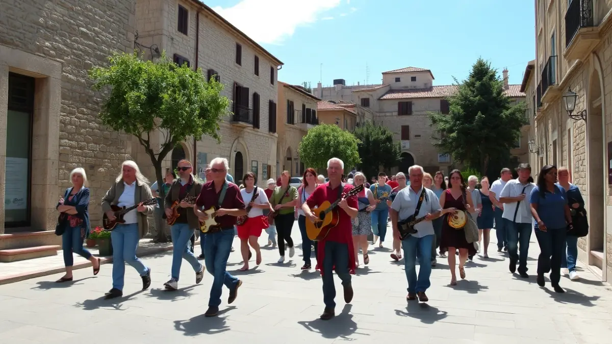 Imagen de una caminata musical por calles históricas.