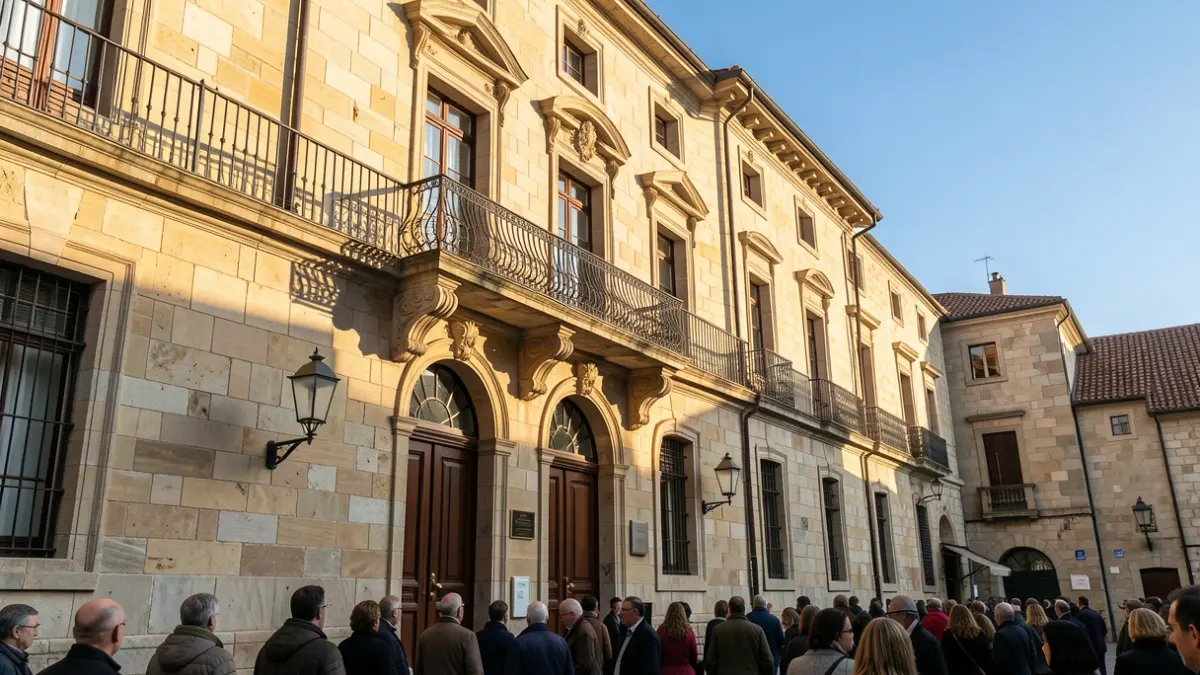 Imagen genérica de un ayuntamiento gallego de piedra con balcón ornamentado.