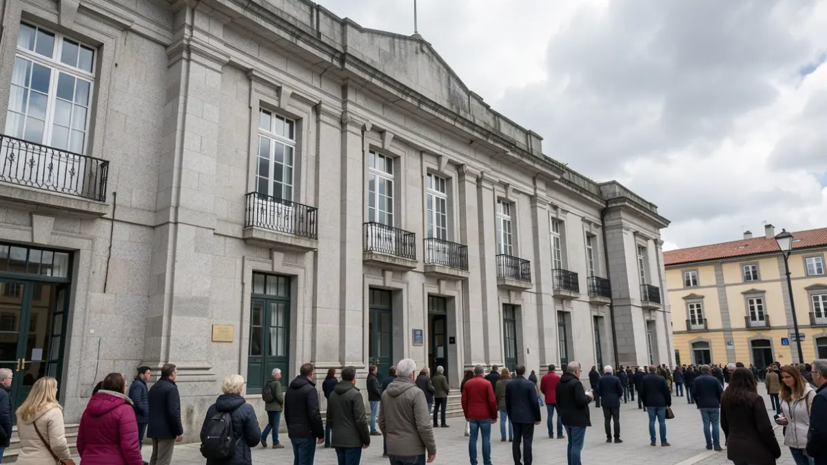 Imaxe xenérica dun edificio xudicial de granito en Galicia.