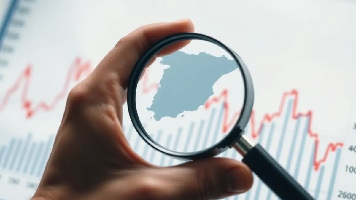 Imaxe xenérica dunha man cunha lupa sobre un gráfico financeiro, representando a análise económica.
