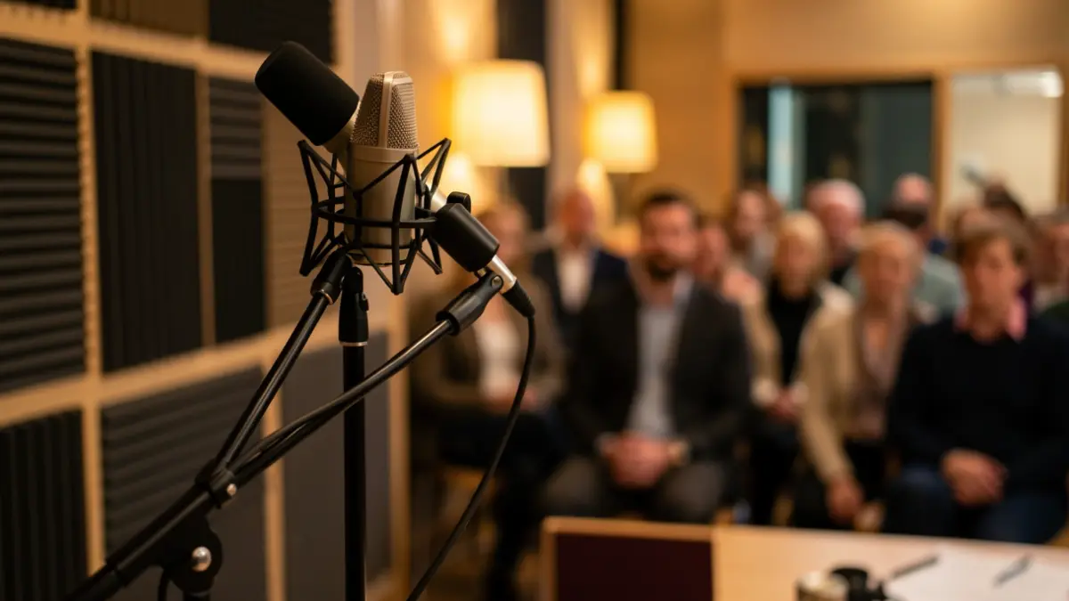 Imaxe xenérica dun micrófono de radio nun estudio.