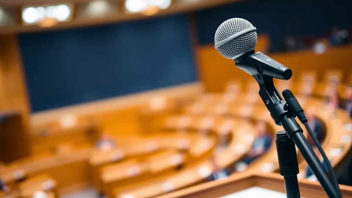 Imagen genérica de un micrófono en un podio, representando un debate político.