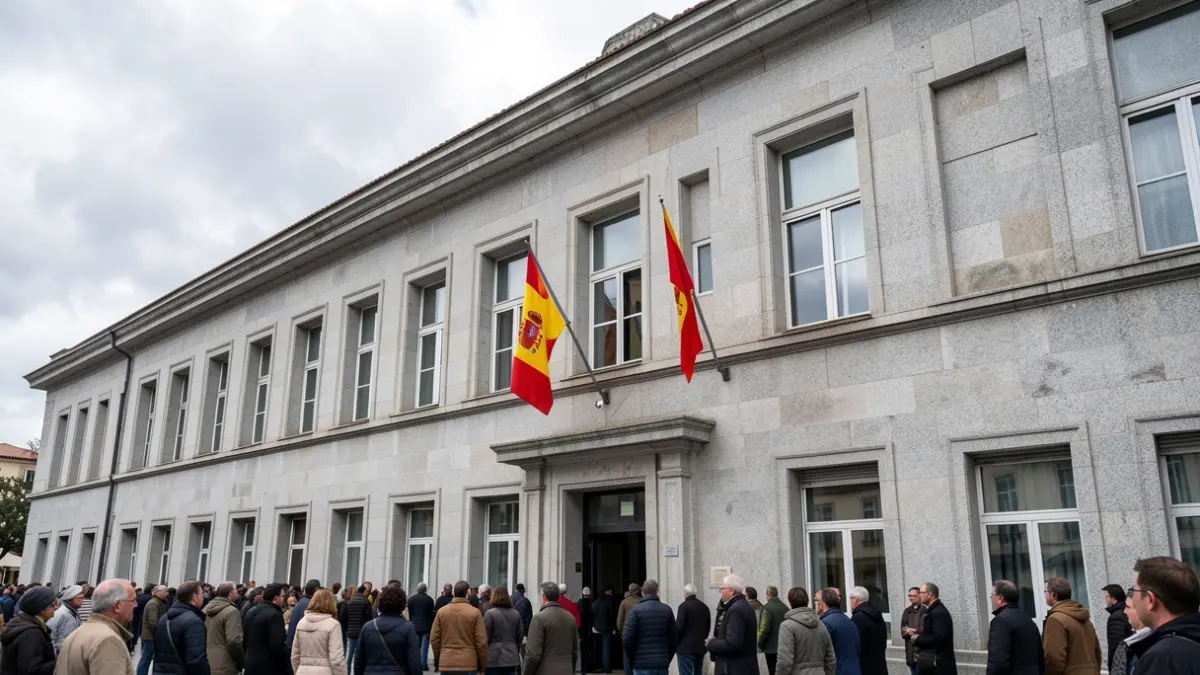 Imaxe xenérica dun edificio xudicial de granito en Galicia.