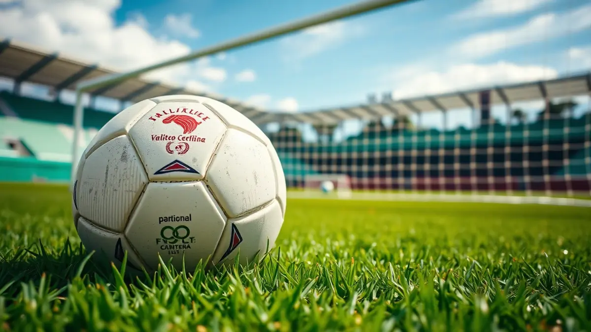 Imaxe xenérica dun balón de fútbol sobre o céspede dun campo.