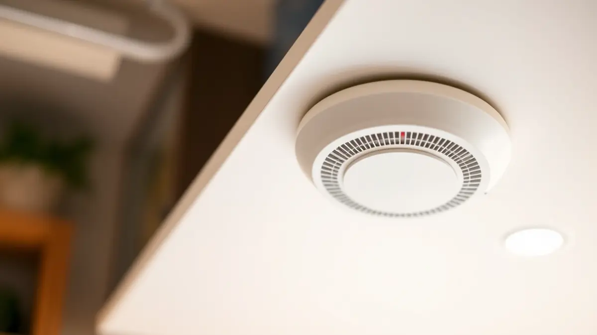 Imaxe xenérica dun detector de fume activado no teito dunha vivenda.