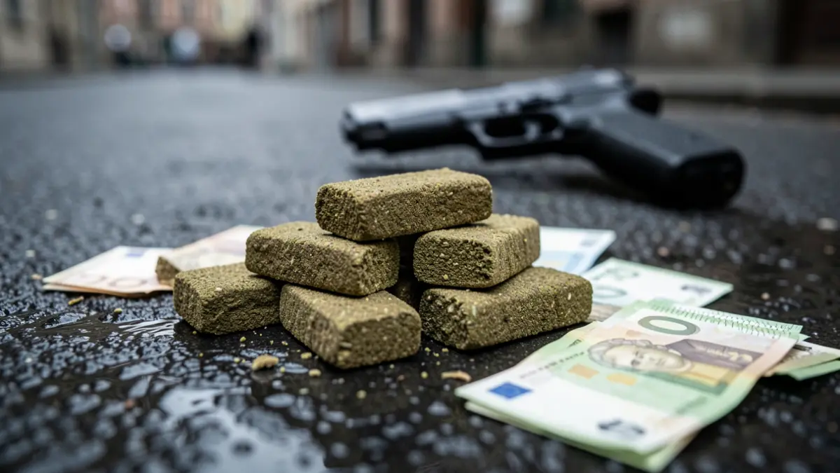 Imaxe dun quilo de haxix, diñeiro en efectivo e unha pistola simulada atopados nun control policial.