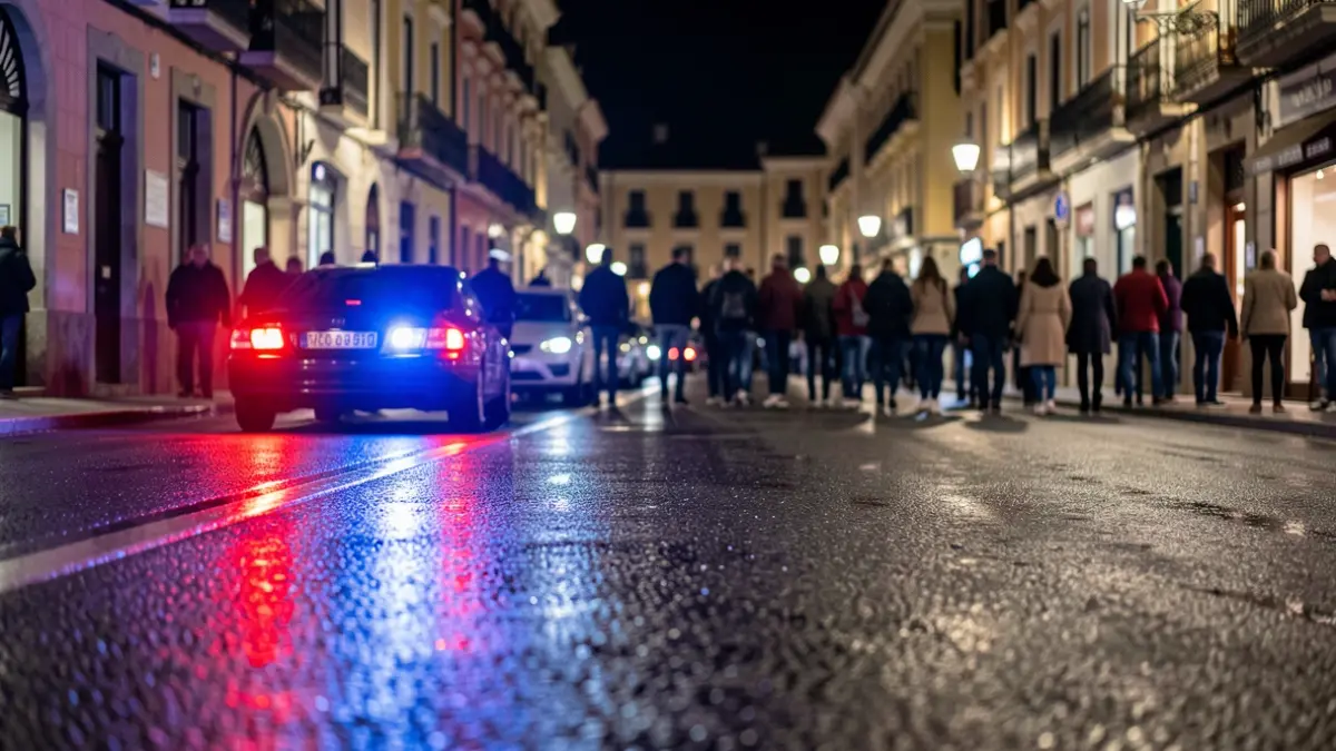 Imaxe xenérica de luces de emerxencia policiais reflectindo nunha rúa mollada pola noite.