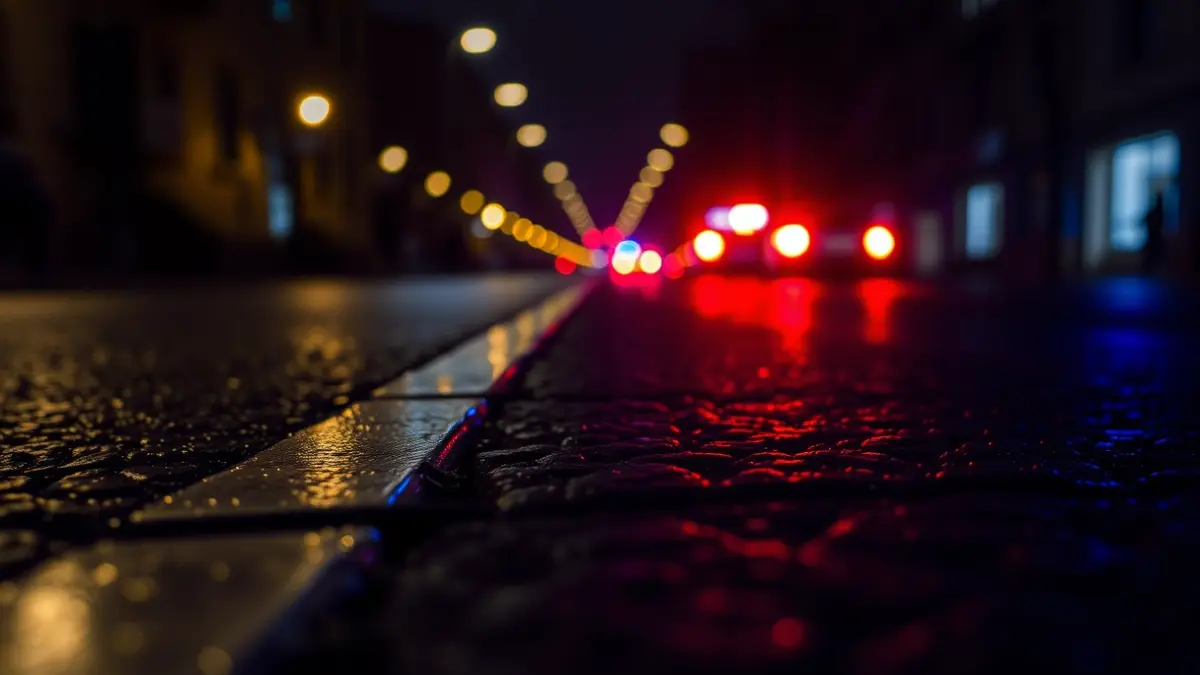 Imagen genérica de luces de emergencia reflejándose sobre asfalto mojado en una calle gallega.