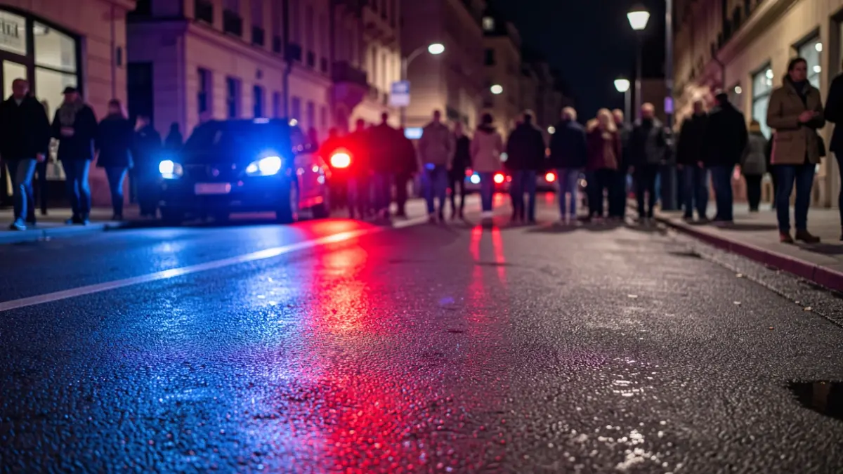 Imaxe xenérica de luces de emerxencia policiais reflectidas no asfalto.