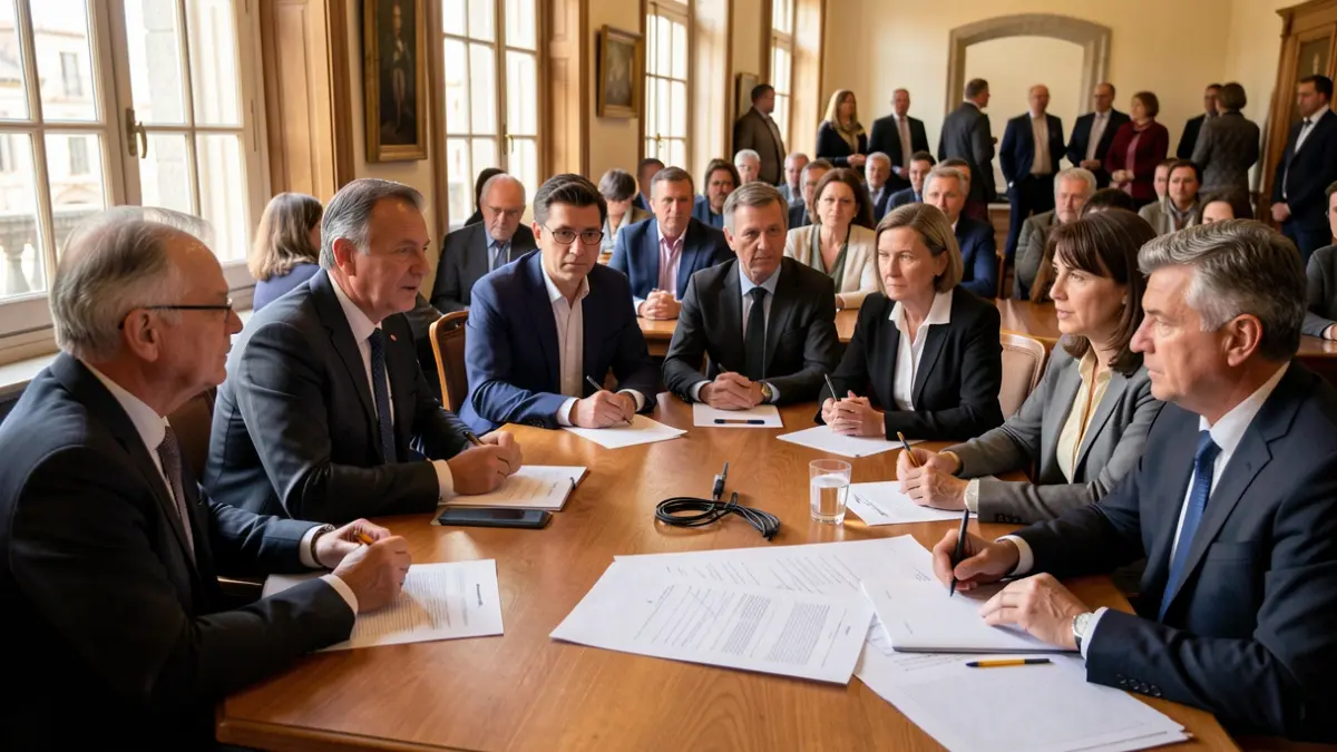 Imagen genérica de políticos y ciudadanos reunidos en una sala de Galicia.