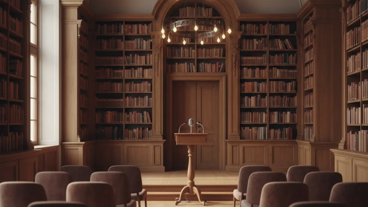 Imaxe xenérica dunha biblioteca ou sala de lectura, con estantes de madeira e unha atmosfera acolledora.