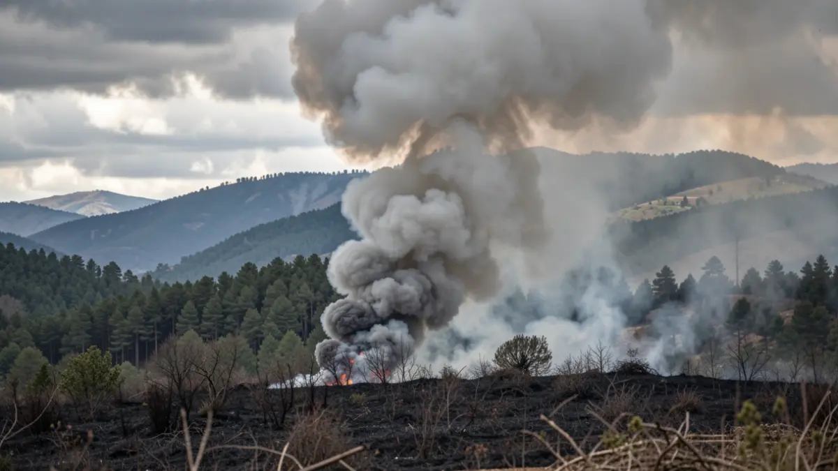 Imagen genérica de humo denso de un incendio forestal en una montaña gallega.