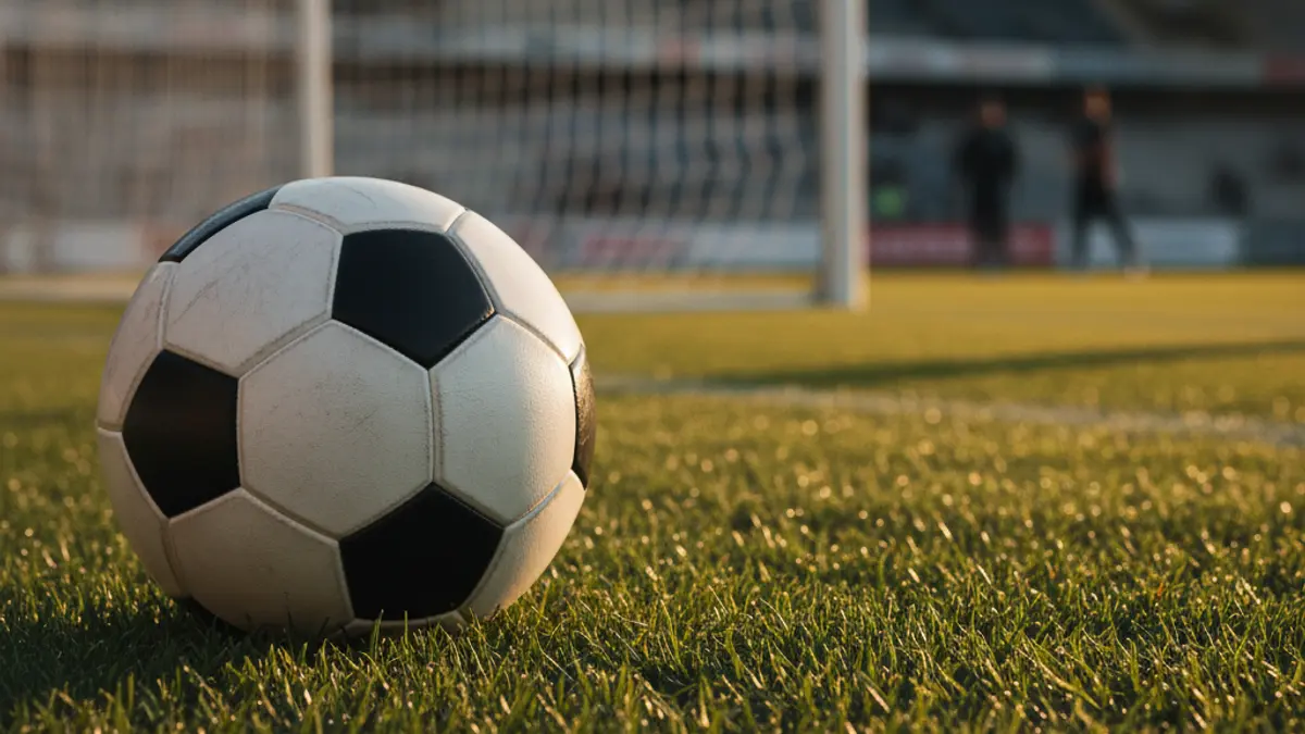 Imaxe xenérica dun balón de fútbol sobre o céspede dun campo.