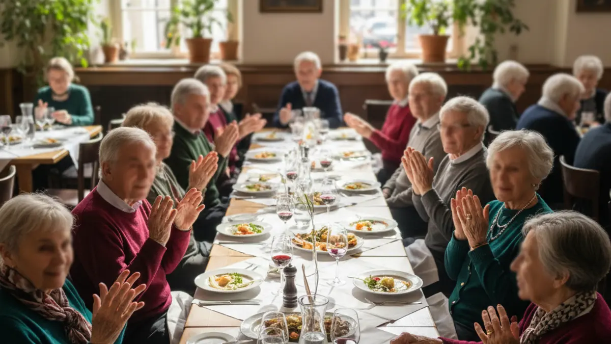 Imaxe xenérica dunha xuntanza de persoas maiores nun restaurante.