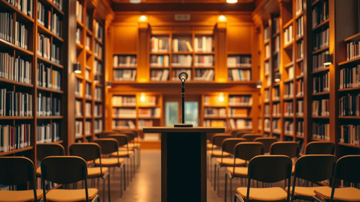 Imaxe xenérica dunha sala de exposicións ou biblioteca, con luz cálida e ambiente acolledor.