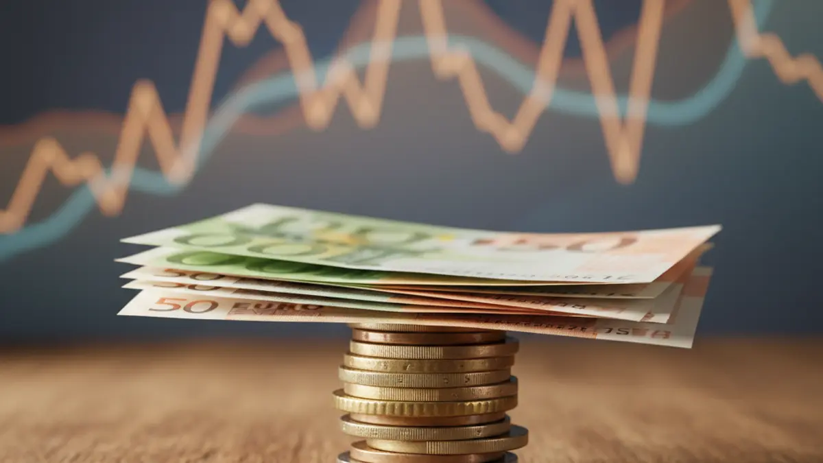 Imagen genérica de monedas y billetes de euro, representando la economía y las pensiones.