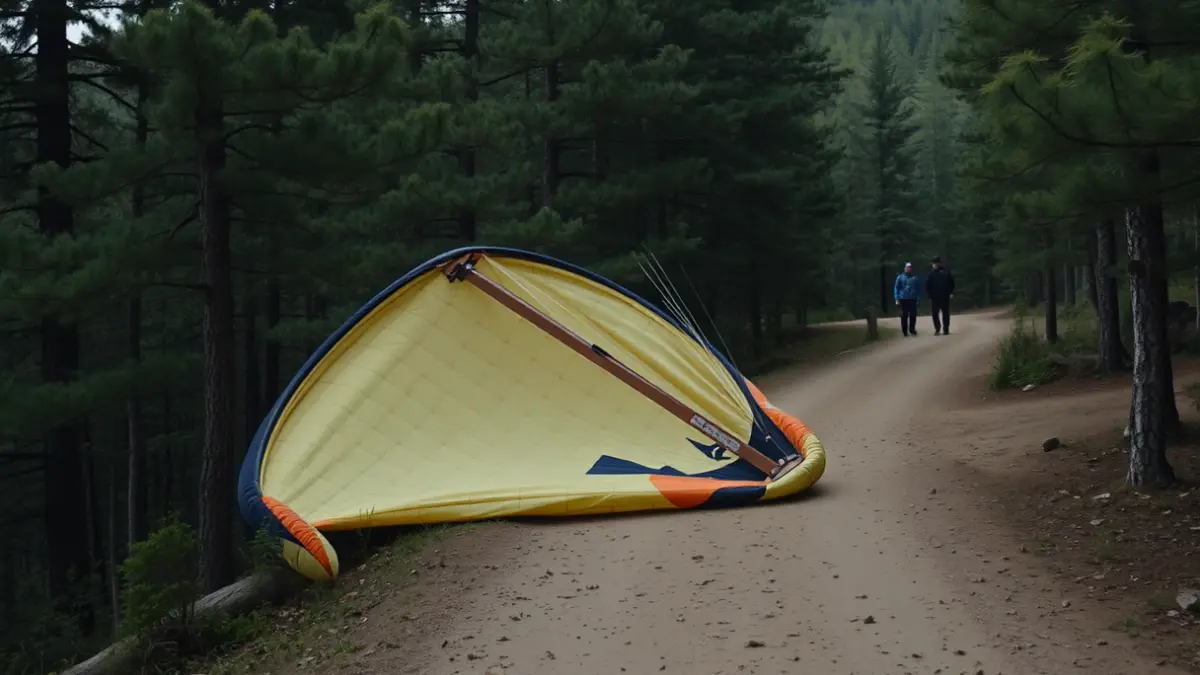 Imagen de un parapente accidentado en una pista forestal en el monte de San Xián.
