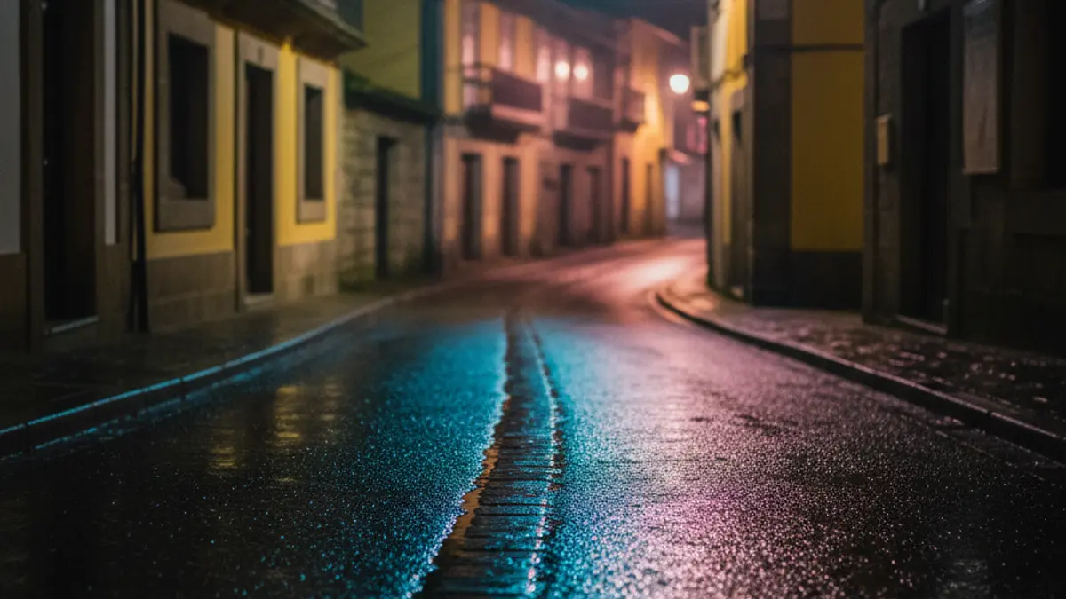 Imagen genérica de luces de emergencia reflejándose en el asfalto mojado.