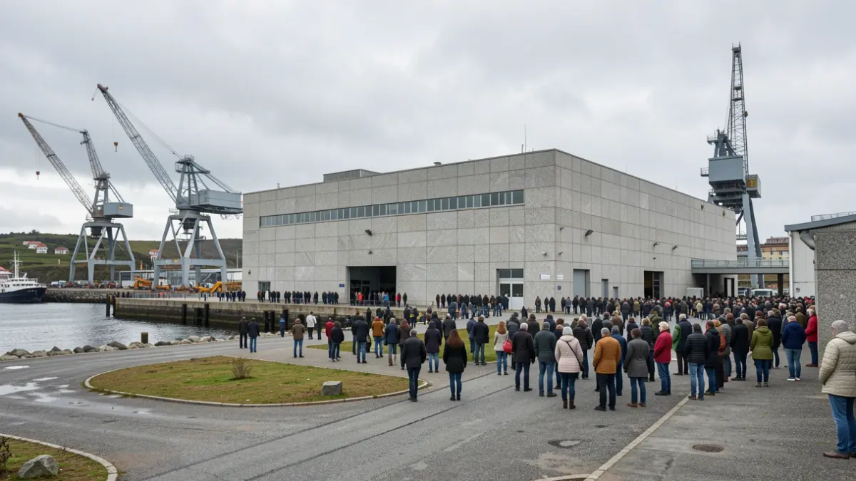 Imaxe xenérica dun estaleiro galego con guindastres.