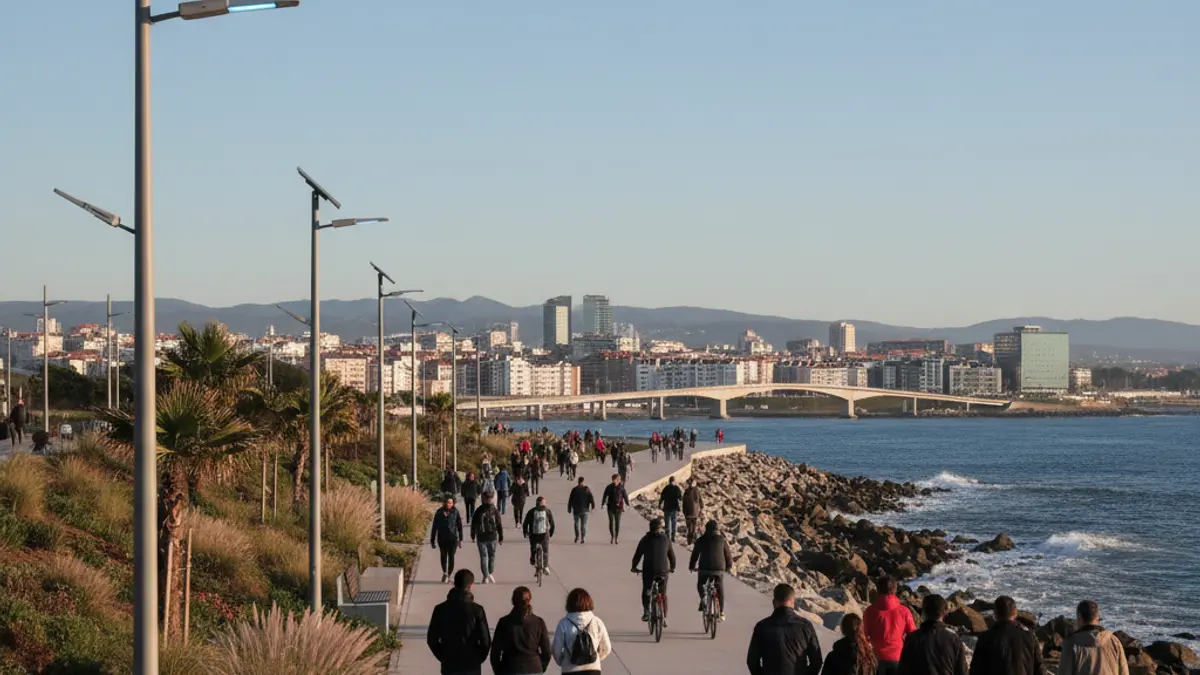 Imagen de una senda peatonal y ciclista junto al mar en Ferrol.