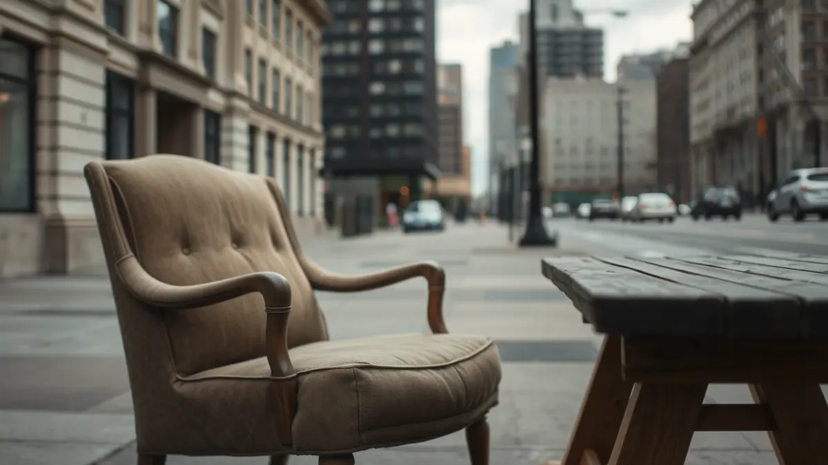 Imaxe xenérica de mobles abandonados nunha rúa urbana.
