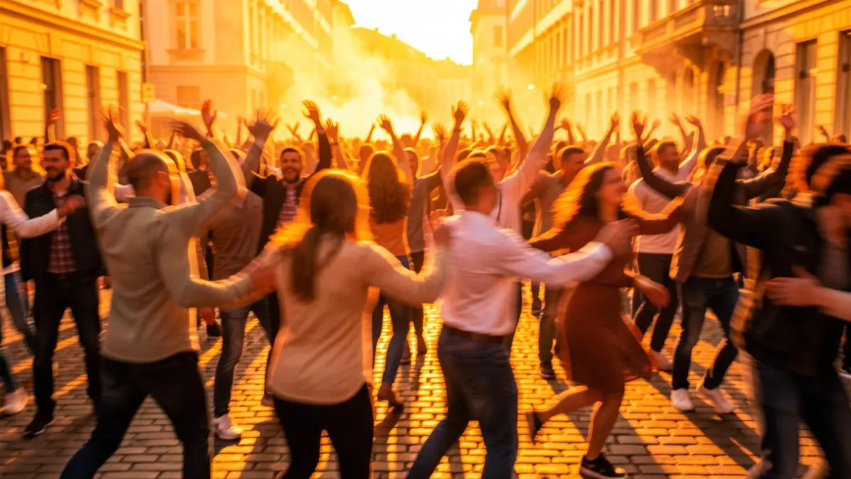 Imaxe xenérica que representa a enerxía dunha festa colectiva e a liberación a través da danza.