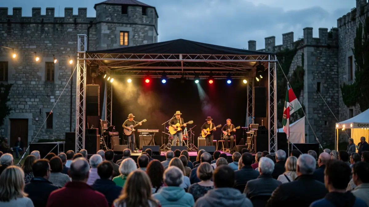 Imaxe xenérica dun festival de música celta en Galicia ao anoitecer.