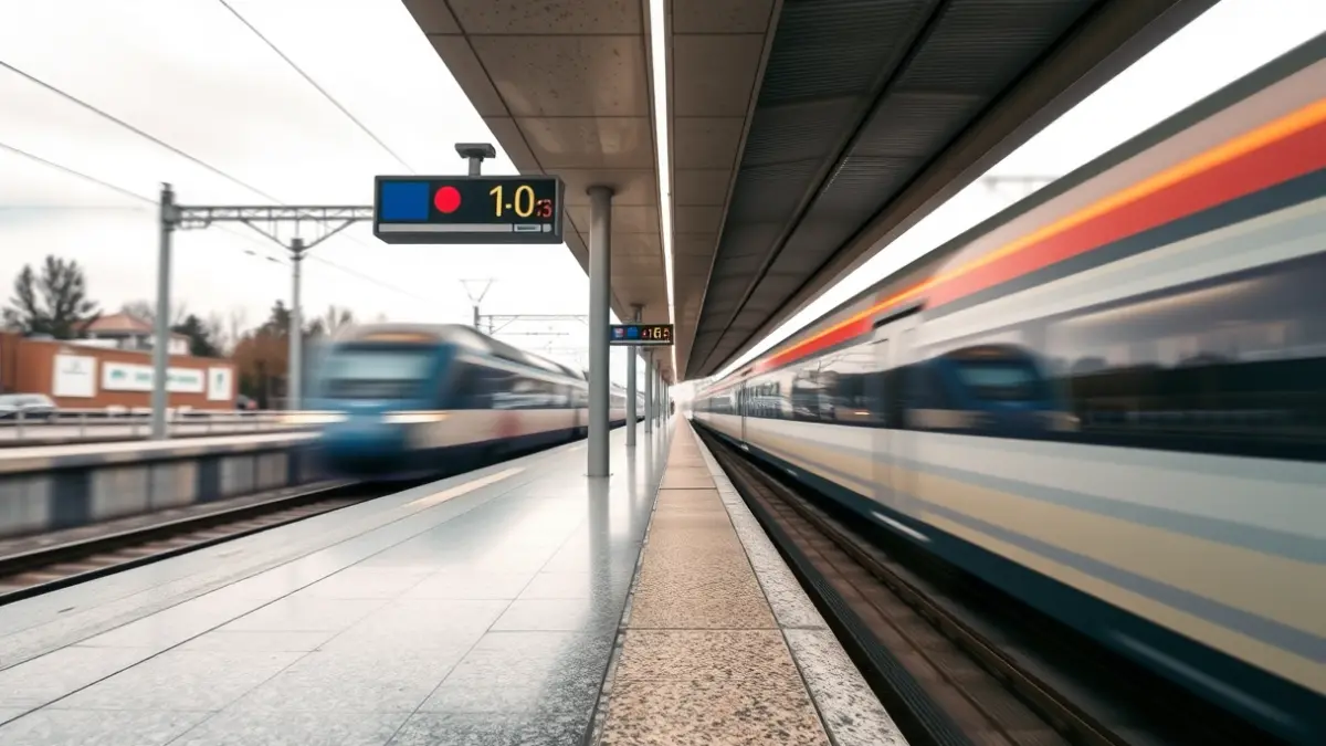 Imaxe xenérica dunha plataforma de estación de tren moderna en Galicia.